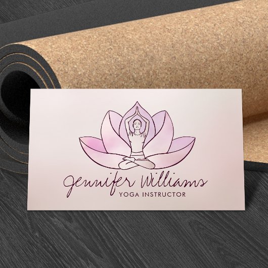 Carte De Visite Yoga Lotus Line art - Rose doux