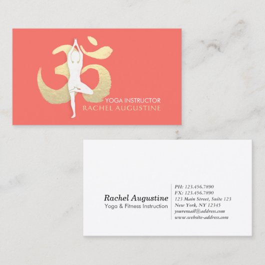 Carte De Visite Yoga Méditation Instructeur Arbre Pose Or OM SIGNE (Devant / Derrière)