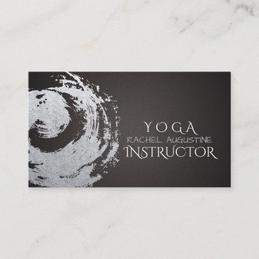 Carte De Visite Yoga Méditation Instructeur Noir Argent Symbole ZE (Devant)