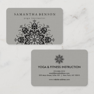 Carte De Visite Yoga noir et gris élégant de logo de fleur