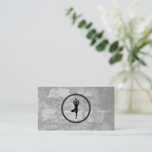 Carte De Visite Yoga Pose Logo Gris Texture (Debout devant)