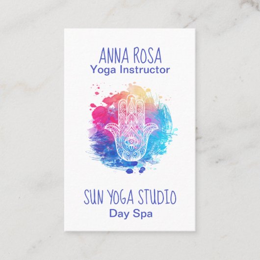Carte De Visite *~* Yoga Spa aquarelle main Hamsa (Devant)