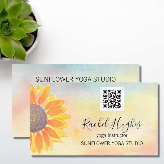Carte De Visite Yoga Studio Instructeur QR Code Tournesol