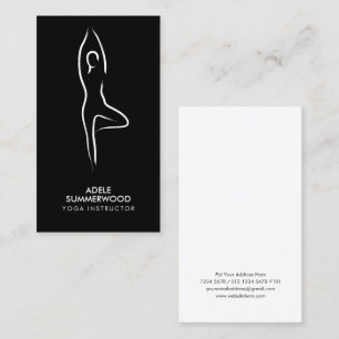 Carte De Visite Yoga Vrksasana Line Art Symbole sur Noir