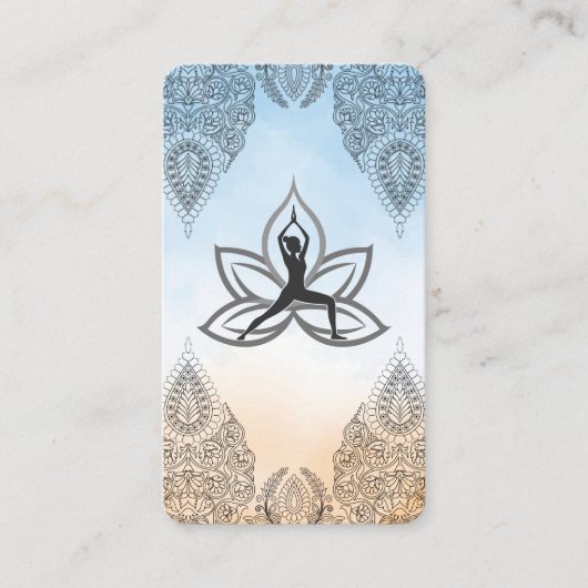 Carte De Visite Yoga Warrior Pose | Mandala Pattern (Devant)
