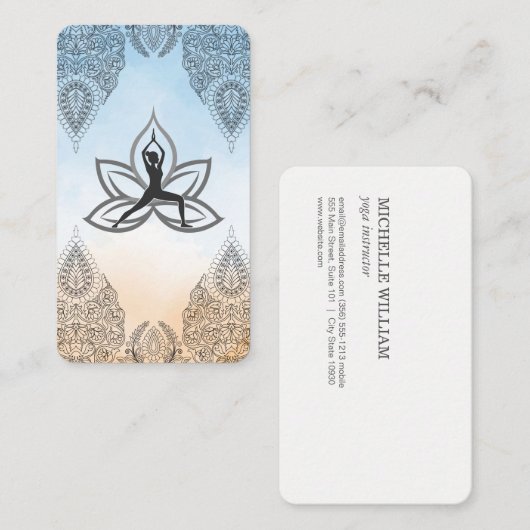 Carte De Visite Yoga Warrior Pose | Mandala Pattern (Devant / Derrière)