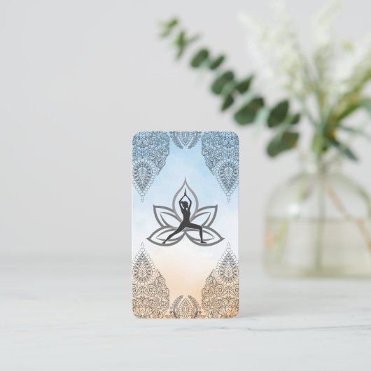 Carte De Visite Yoga Warrior Pose | Mandala Pattern (Debout devant)