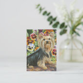 Carte De Visite Yorkshire Terrier & Pansies Peinture (Debout devant)