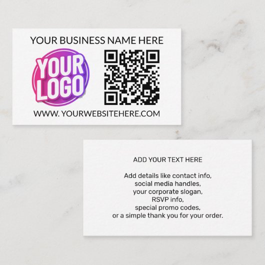 Carte De Visite Your Business Company Team Logo & QR Code & Text (Devant / Derrière)