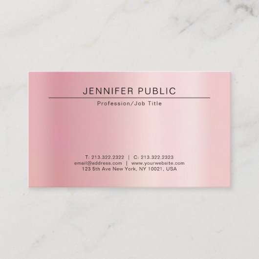Carte De Visite Your Custom Text Modern Chic Template Rose Gold (Devant)