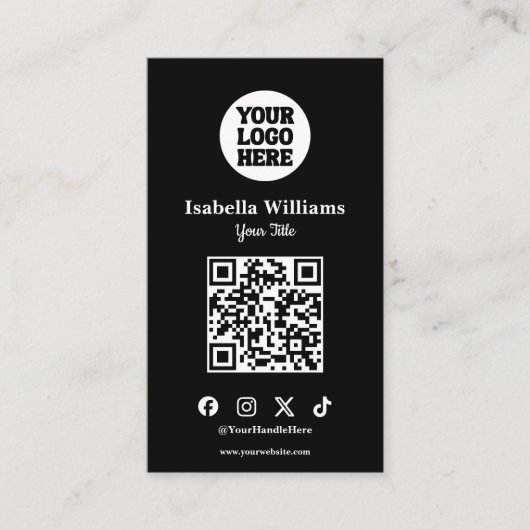 Carte De Visite Your Logo Here Black Modern | Simple QR Code (Devant)