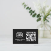 Carte De Visite Your Logo Here Simple Modern Black Website QR Code (Debout devant)