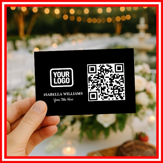 Carte De Visite Your Logo Here Simple Modern Minimal Black QR Code