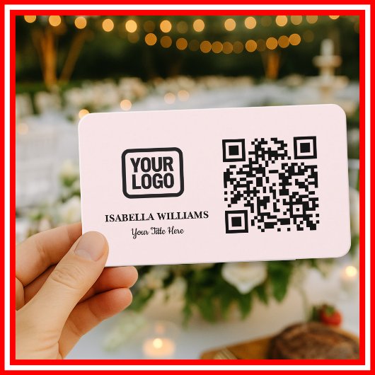 Carte De Visite Your Logo Here Simple Modern Minimal Pink QR Code