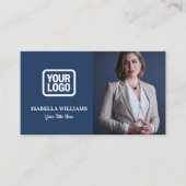 Carte De Visite Your Logo Here Simple Modern Photo Navy Blue (Devant)