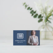 Carte De Visite Your Logo Here Simple Modern Photo Navy Blue (Debout devant)