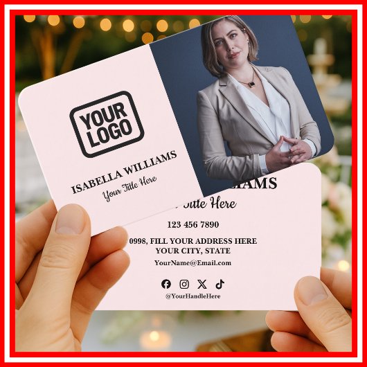 Carte De Visite Your Logo Here Simple Modern Pink Photo