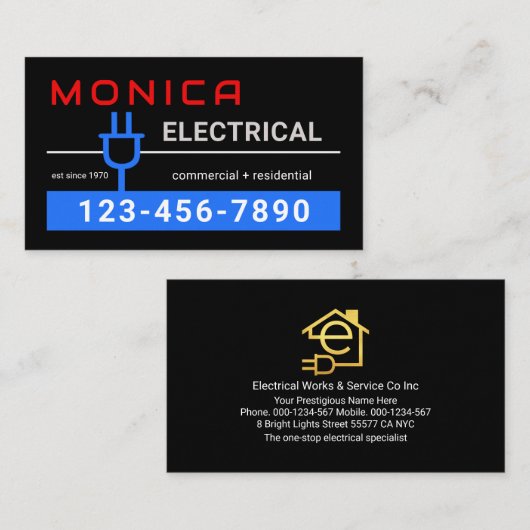 Carte De Visite Your Name Powers Electric Plug (Devant / Derrière)