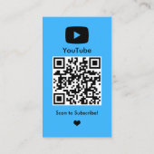 Carte De Visite YouTube Blue Influencer Vlogger Creator QR Code (Dos)