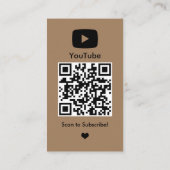 Carte De Visite YouTube Brown Influencer Vlogger Creator QR Code (Dos)
