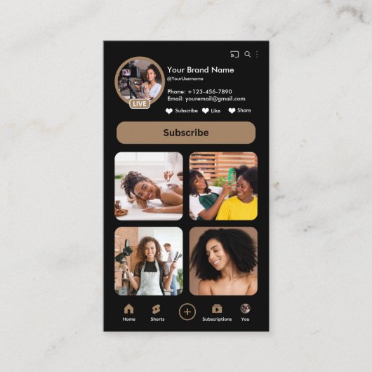 Carte De Visite YouTube Brown Influencer Vlogger Creator QR Code (Devant)