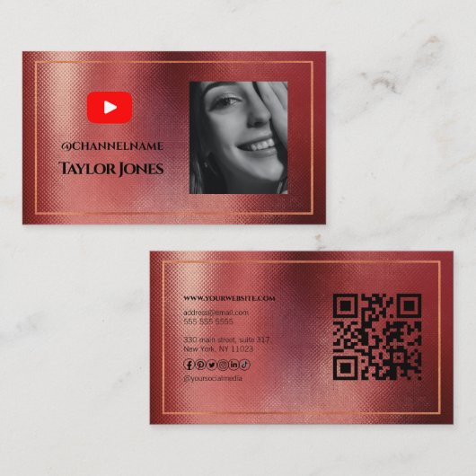 Carte De Visite YOUTUBE Channel Advertisement QR Code Photo (Devant / Derrière)