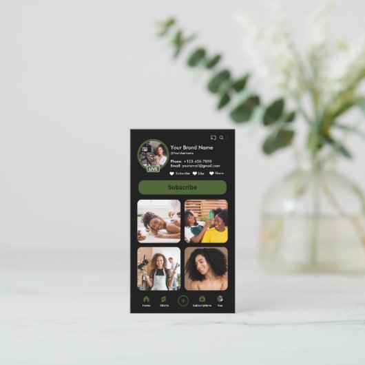 Carte De Visite YouTube Clover Influencer Vlogger Creator QR Code (Debout devant)