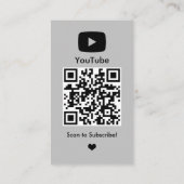 Carte De Visite YouTube Grey Influencer Vlogger Creator QR Code (Dos)