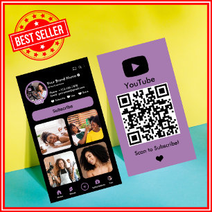 Carte De Visite YouTube Lilac Influencer Vlogger Creator QR Code