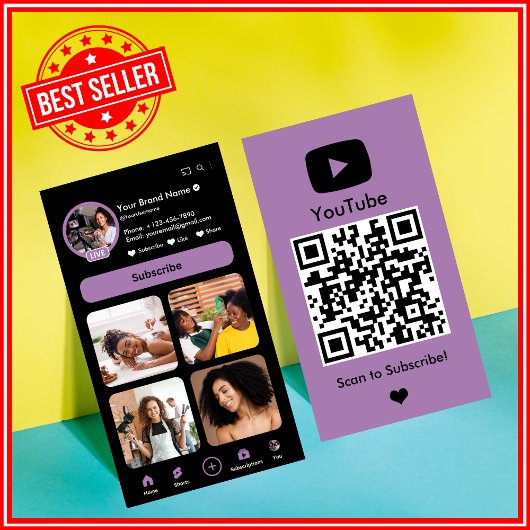 Carte De Visite YouTube Lilac Influencer Vlogger Creator QR Code