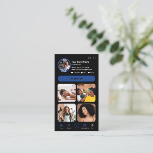 Carte De Visite YouTube Navy Influencer Vlogger Creator QR Code (Debout devant)