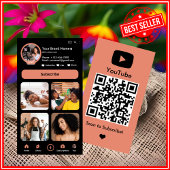 Carte De Visite YouTube Peach Vlogger Creator QR Code