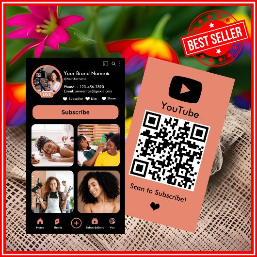 Carte De Visite YouTube Peach Vlogger Creator QR Code