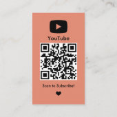 Carte De Visite YouTube Peach Vlogger Creator QR Code (Dos)