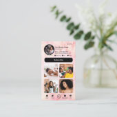 Carte De Visite YouTube Pink Marble Influencer Vlogger Creator QR (Debout devant)