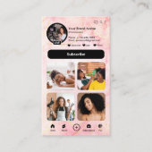 Carte De Visite YouTube Pink Marble Influencer Vlogger Creator QR (Devant)