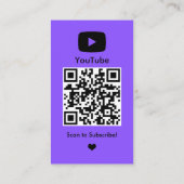 Carte De Visite YouTube Purple Influencer Vlogger Creator QR Code (Dos)