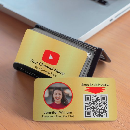 Carte De Visite Youtube Vlogger Golden et simple QR Code