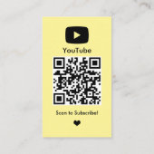 Carte De Visite YouTube Yellow Influencer Vlogger Creator QR Code (Dos)