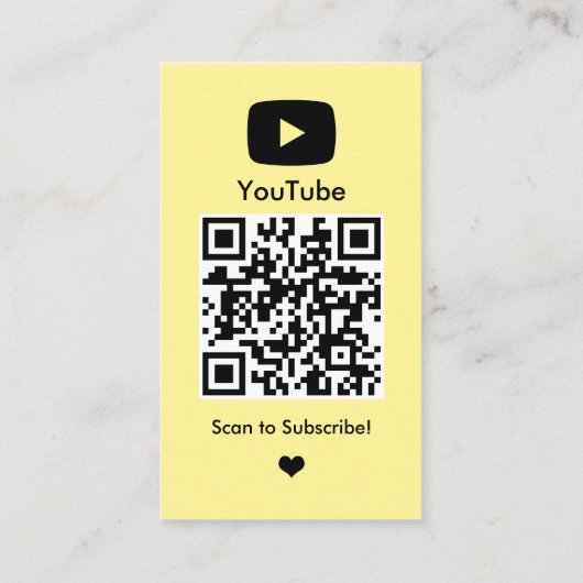 Carte De Visite YouTube Yellow Influencer Vlogger Creator QR Code (Dos)