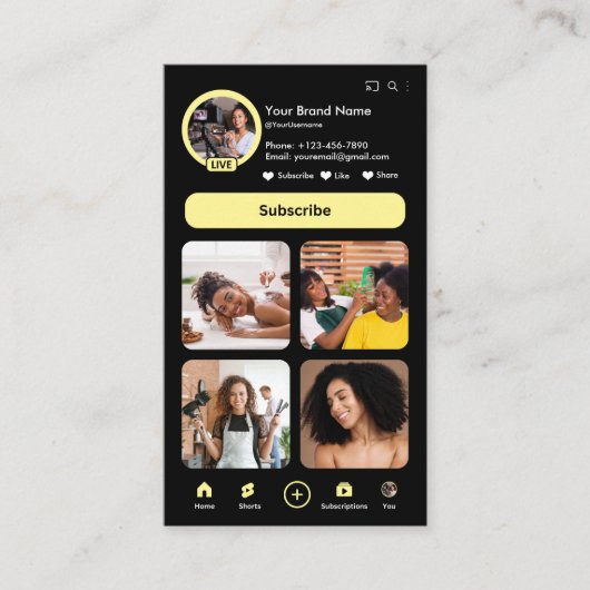 Carte De Visite YouTube Yellow Influencer Vlogger Creator QR Code (Devant)