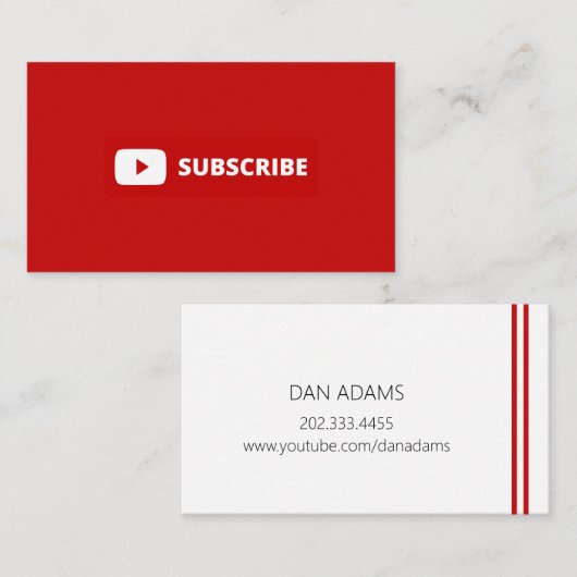 Carte De Visite Youtube Youtuber Abonnez-vous (Devant / Derrière)
