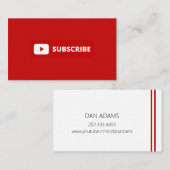 Carte De Visite Youtube Youtuber S'abonner (Devant / Derrière)