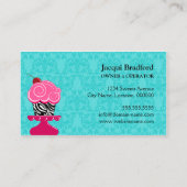 Carte De Visite Zebra Cupcake Turquoise Damask Bakery (Dos)