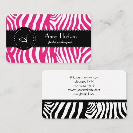 Carte De Visite Zebra Print, Zebra Stripes, Rose Zebra (Devant / Derrière)
