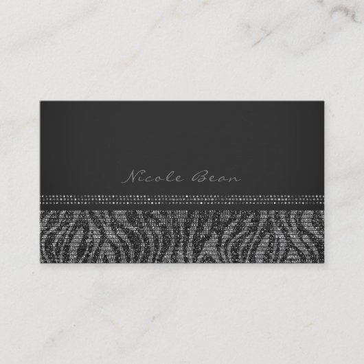Carte De Visite Zebra Sparkle Silver Black Glam Chic Élégant Bling (Devant)