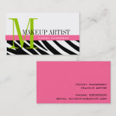 Carte De Visite Zebra Stripe Motif Monogramme maquillage Artiste (Devant / Derrière)