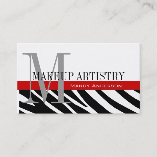 Carte De Visite Zebra Stripe Motif Monogramme maquillage Artiste (Devant)
