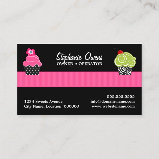 Carte De Visite Zebra Stripes Cupcake Boulangerie (Dos)