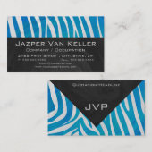 Carte De Visite Zèbre bleu et blanc avec Monogramme (Devant / Derrière)